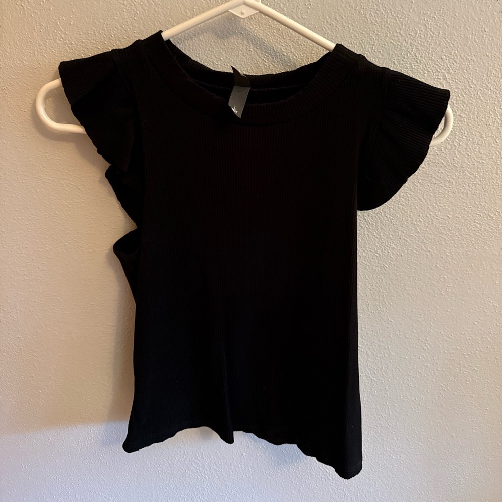 Francesca's Women’s Black Ruffle Sleeve Top